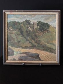 Vintage Oil Painting - Talland Church, Near Looe, Cornwall (c. 1950s)