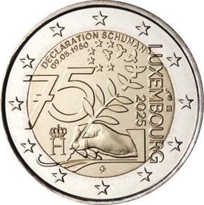 Luxembourg 2 Euro Commemorative Coin 2025 - The Schuman Declaration. Uncirculated.