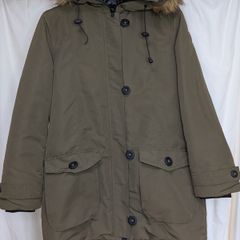 Brave Soul Womens Khaki Hooded Parka Coat Faux Fur Trim Size 12 Outdoor