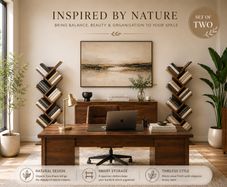 Set of 2 Tree Bookcases 8 Tier Wooden Bookshelves