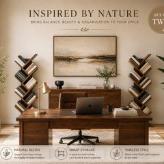 Set of 2 Tree Bookcases 8 Tier Wooden Bookshelves