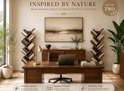 Set of 2 Tree Bookcases 8 Tier Wooden Bookshelves
