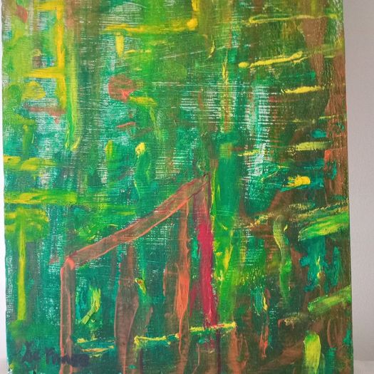 Retro French Abstract Oil on Panel Painting