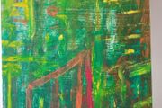 Retro French Abstract Oil on Panel Painting