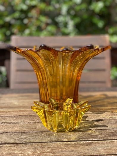 Mid Century Large Amber Color Handblown Vase