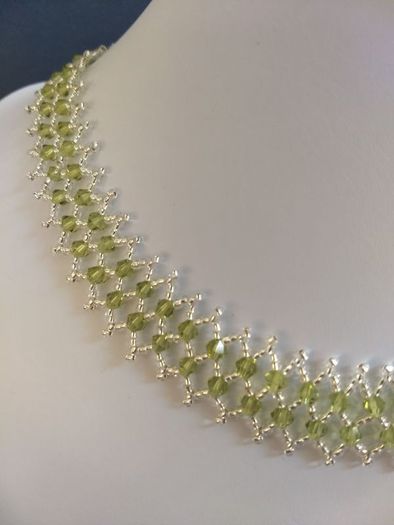 Stunning Intricate Hand-Beaded Short Length Necklace with Czech Faceted Crystal Beads and Glass Seed Beads - Handmade by Christabel