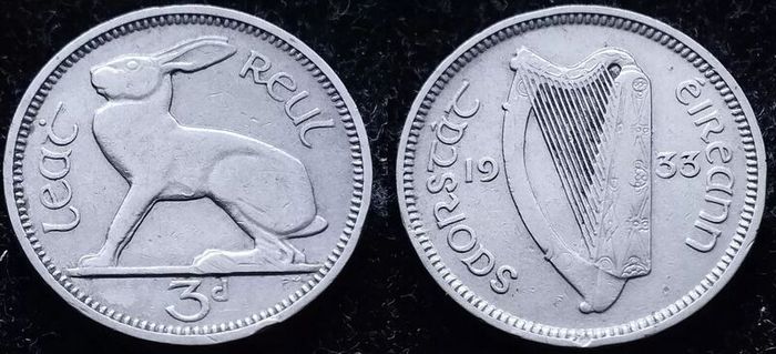 [#252] - Ireland 1933 | Irish 3d | Three Pence | Hare | KM.4