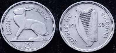 [#252] - Ireland 1933 | Irish 3d | Three Pence | Hare | KM.4
