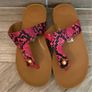 FitFlop iQushion Hot Pink Snakeskin Leather Toe-Post Sandals Studded - Size UK4 Image 2