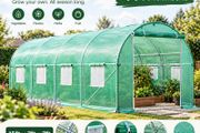 Large Walk-In Polytunnel Greenhouse 15ft x 7ft x 7ft  Galvanised Steel Frame, 8 Windows &amp; 2 Zipped Doors Green