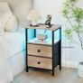 Bedside Table with LED Light, Small Side Table with Charging Station, Bedside Cabinet with 2 Fabric Drawers and Open Storage Shelf, Nightstand for Living Room, Bedroom, Gray Image 3