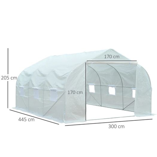 Walk-In Polytunnel Greenhouse with Roll-up Door and Mesh Windows, Warm House Garden Tunnel Plant Shelter, Galvanised Steel Frame, 4.5 x 3 x 2m, White