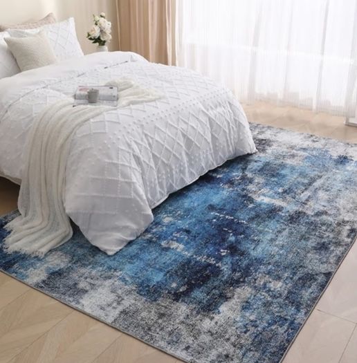 Ultra Soft, Short Pile Non-Slip Non-Shedding Abstract Carpet, Stain Resistant Faux Wool for Bedroom Dining Room (Blue 160x230CM