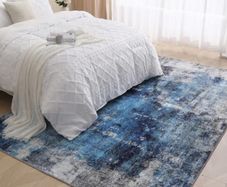 Ultra Soft, Short Pile Non-Slip Non-Shedding Abstract Carpet, Stain Resistant Faux Wool for Bedroom Dining Room (Blue 160x230CM