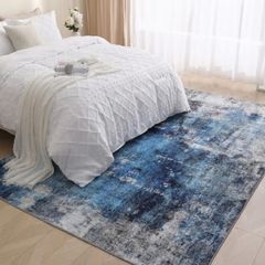 Ultra Soft, Short Pile Non-Slip Non-Shedding Abstract Carpet, Stain Resistant Faux Wool for Bedroom Dining Room (Blue 160x230CM