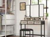 Dressing Table Set with Folding Mirror and padded stool