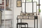 Dressing Table Set with Folding Mirror and padded stool
