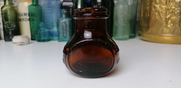 65 - Vintage 4oz Bovril Dark Brown Glass Embossed Letters Jar