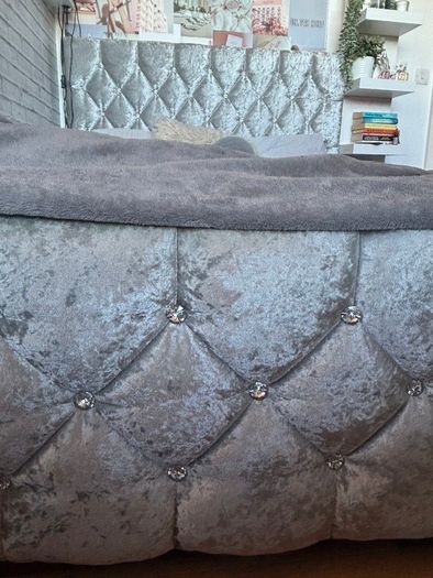 Crushed Sterling Velvet DOUBLE BED Frame - Silver