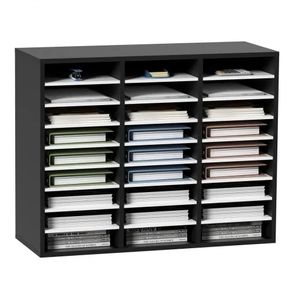 27 Compartments Wood Literature Organizer, Adjustable Shelves, Medium Density Fiberboard Mail Center, Office Home School Storage for Files,