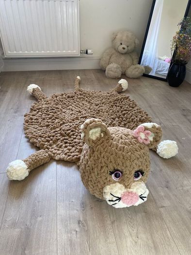 Hand-Crocheted Cat Rug. Cozy, Cute and Cuddly