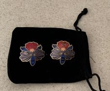 Vintage Orchid Cloisonne Clip-on Earrings