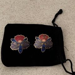 Vintage Orchid Cloisonne Clip-on Earrings