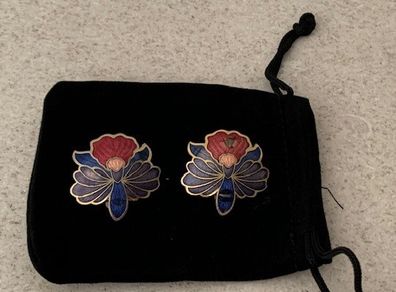 Vintage Orchid Cloisonne Clip-on Earrings