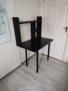 Black Compact Computer Study Desk with Shelves