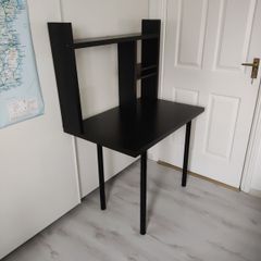 Black Compact Computer Study Desk with Shelves