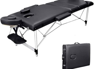 MASSIVE SALE Portable Massage Bed Table - 3-Section Aluminum Foldable Beauty Couch for Reiki Therapy Treatment Salon Healing - Metal Headrest Support/with Carry Bag