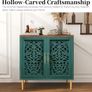 Wooden Sideboard Storage Cabinet with 2 Doors, Vintage Hollow Carving Buffet Accent Cabinet, Modern Green Sideboards for Living Room, Kitchen, Dining Room, Hallway Image 3