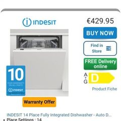 NEW ndesit Intergrated dishwasher 131Fe  rrp 430