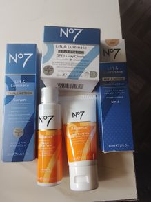 no 7 lift and luminate serum,day cream,serum foundation and radiance cleanser and toner