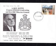 1971 Great Britain cover making the passing of Lord Reith Creator of British Broadcasting and First BBC Director General tying 3p definitive stamp