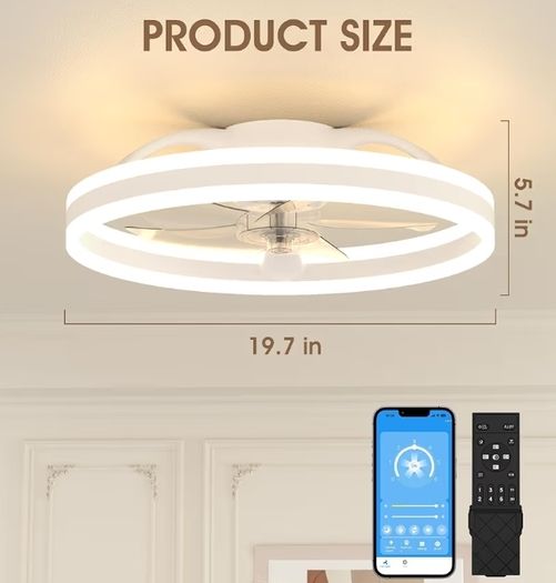 50cm Ceiling Fans with Lights and Remote, 6 Speeds and 3000K-6500K Dimmable Quiet Ceiling Fan Light, Smart Modern LED Fan Lights Ceiling for Bedroom Living Room Dining Room (White)