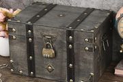 Wooden Vintage Treasure Chest Box with Lock, Decorative Souvenir Storage Box Keepsakes Storage Organizer Rectangle Jewelry Trinket Chest Grey Treasure Container XXL Size