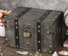 Wooden Vintage Treasure Chest Box with Lock, Decorative Souvenir Storage Box Keepsakes Storage Organizer Rectangle Jewelry Trinket Chest Grey Treasure Container XXL Size
