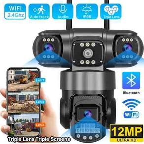 V380Pro 4G SIM GSM WiFi Security Camera 6K 12MP Three Lens Three Screen PTZ Panoramic Night Vision Video Surveillance CCTV