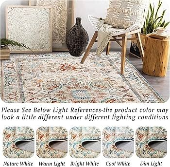 Oriental Large Rugs for Living Room 200x290cm Non-Slip Bedroom Rugs Machine Washable Area Carpet Low Profile Floor Carpet Mat for Indoor Kitchen Dinning Room Playroom(Beige
