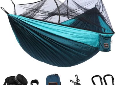 NEW SALE | Camping Hammock with Mosquito Net, Double & Single Lightweight Portable Hammocks with Tree Straps, Parachute Hammock for Camping, Backpacking, Traveling & Hiking