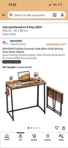 Folding Computer Desk,80cm Small Writing Desk, Rustic Walnut