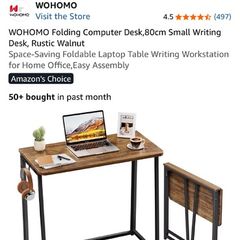 Folding Computer Desk,80cm Small Writing Desk, Rustic Walnut