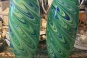 Pair tall peacock glass vases free postage