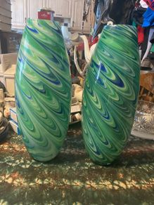 Pair tall peacock glass vases free postage