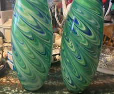 Pair tall peacock glass vases free postage