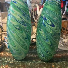 Pair tall peacock glass vases free postage