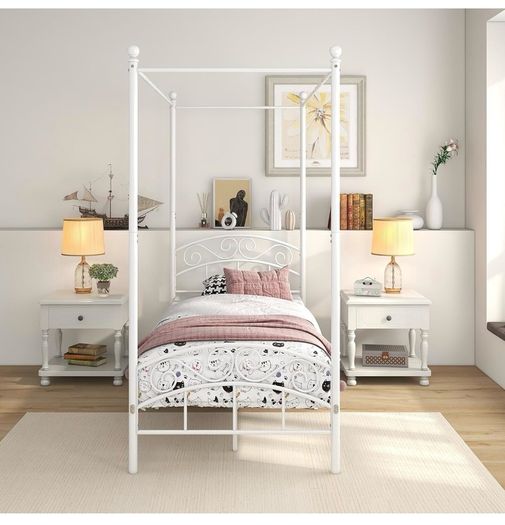 Canopy Bed Frame 3ft Single Size with Ornate European Style Headboard & Footboard