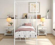 Canopy Bed Frame 3ft Single Size with Ornate European Style Headboard & Footboard