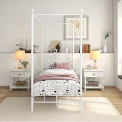 Canopy Bed Frame 3ft Single Size with Ornate European Style Headboard & Footboard
